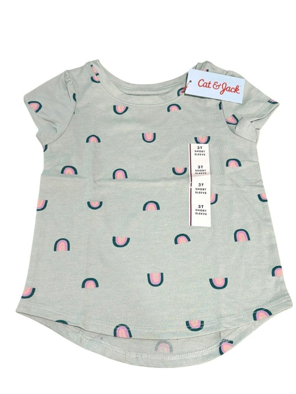 Cat & Jack Toddler Girls Mint Green Rainbow Print Short Sleeve Top Size 3T & 4T